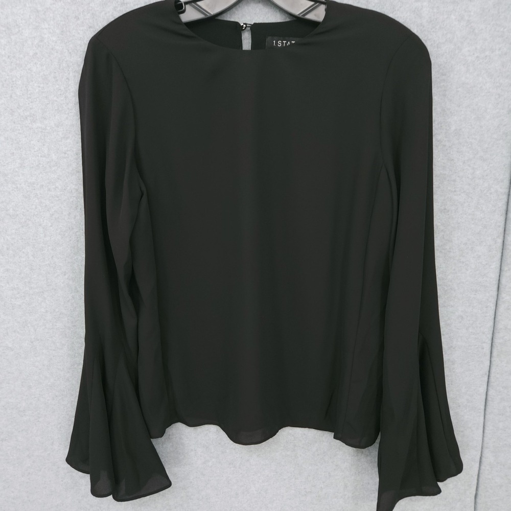 1.State Crewneck Long Sleeve‎ Pullover Ditsy Darling Black Top Womens Size M NWT